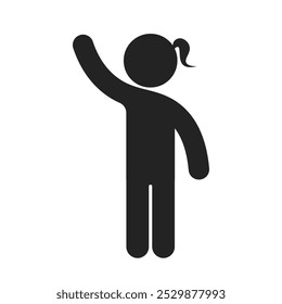 Isolated pictogram ponny tail hair girl wave hand, welcome, say hi icon sign