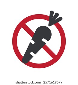 Isolated pictogram : prohibition carrot vegetables, indicating Do not feed animal, wildlife, not contain vegetables, non vegan symbol