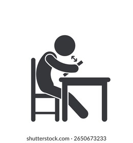 Isolated pictogram reminding to keep distance when using a cellphone, symbolizing eye health, myopia awareness, and cellphone radiation hazards.