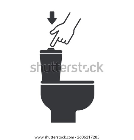 Isolated pictogram reminding users to press the "flush" button after using the toilet to maintain restrom cleanliness