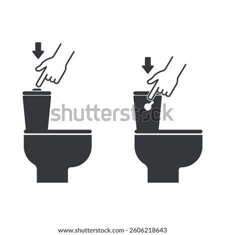 Isolated pictogram reminding users to press the "flush" button after using the toilet to maintain restrom cleanliness