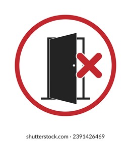 Isolated pictogram round sign of keep door closed, do not open door, indoor, office, for industrial safety and caution sign