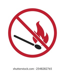 Isolated pictogram safety sign of do not bring fire, flammable material, fire danger sign with illustration of lit flame match stick