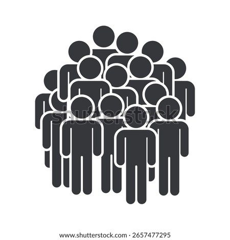 Isolated pictogram showing a group of crowded people, symbolizing public space, demonstration, mass gathering, busy place, protest, and social activity area.