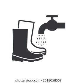 Isolated pictogram showing instruction to clean or wash shoes after use, promoting hygiene and boots cleanliness in workplaces
