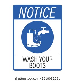 Isolated pictogram showing instruction to clean or wash shoes after use, promoting hygiene and boots cleanliness in workplaces