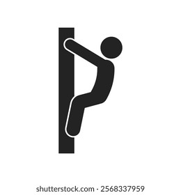 Isolated pictogram shows a stick figure climbing a fence, graphic element crime in progress, do not climb fence