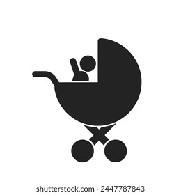 Isolated pictogram sign of baby stroller, for safety, security indoor outdoor label signage