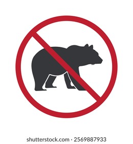 Isolated pictogram sign : bears are not allowed, wildlife animal prohibition sign with bear crossed out