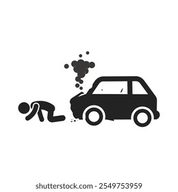 Isolated pictogram sign car accident, car crash, broken vehicle