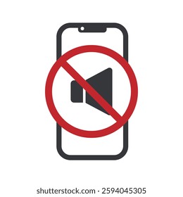 Isolated pictogram sign : cellphone with a "keep silent" symbol and a speaker volume prohibition sign