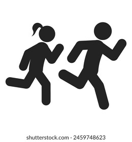 Isolated pictogram sign of couple run, woman and man running, active sport icon symbol