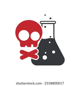 Isolated pictogram sign dangerous chemical, with illustration skull and laboratory glass bottle 