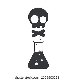 Isolated pictogram sign dangerous chemical, with illustration skull and laboratory glass bottle 