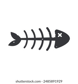Isolated pictogram sign of dead fish, fishbone, for inorganic waste label sign