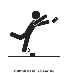 Isolated pictogram sign of do no use mobile phone while walking, for fall tripper risk safety label