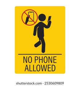 Isolated pictogram sign of do no use mobile phone while walking, for fall tripper risk safety label