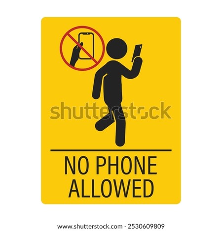 Isolated pictogram sign of do no use mobile phone while walking, for fall tripper risk safety label