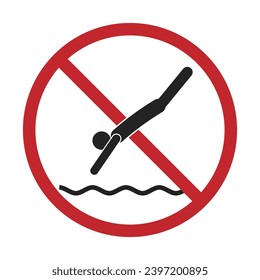 Isolated pictogram sign of do not dive, jump, swim at water, lake, sea, river swimming. Danger, deep   no swimming prohibition