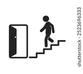 Isolated pictogram sign Emergency Exit door with stairs, for indoor safety label