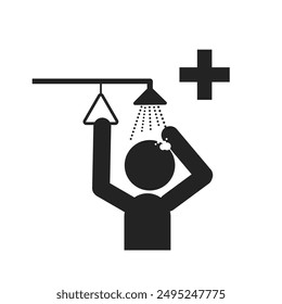 Isolated pictogram sign emergency shower, with illustration stick figure shower water and medic cross icon