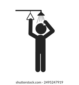 Isolated pictogram sign Emergency Shower with illustration man pull emergency lever shower