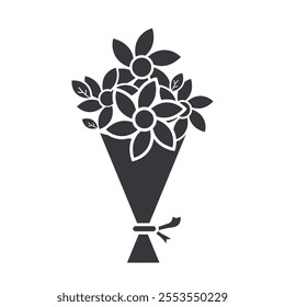Isolated pictogram sign flowes bouquet with bllom flowers, leaves and ribbon 