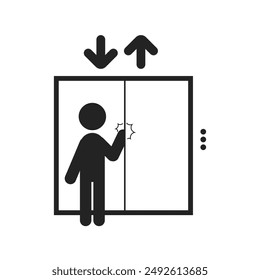 Isolated pictogram sign hand pinched by closing door, for elevator or lift safety sign