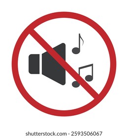 Isolated pictogram sign indicates prohibition of loud music to maintain a peaceful and quiet environment in the area