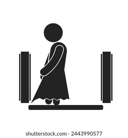 Isolated pictogram sign of loose or long clothing stuck on escalator, for mall, airport, public place safety sign