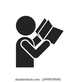 Isolated pictogram sign man read book, for instruction manual, manual book, study, education, guidance graphic template