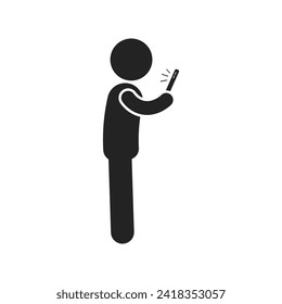 Isolated pictogram sign of man using mobile phone, man hold cellphone with screen on