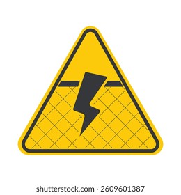 Isolated pictogram sign of a mesh fence with a lightning bolt icon, warning of high-voltage electric shock danger