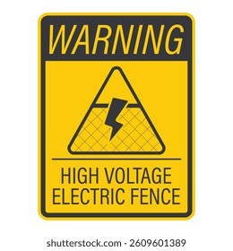 Isolated pictogram sign of a mesh fence with a lightning bolt icon, warning of high-voltage electric shock danger