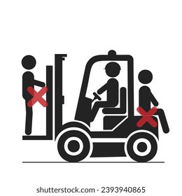 Isolated pictogram sign of safety industrial sign of do not ride on back and front of a forklift, injury risk