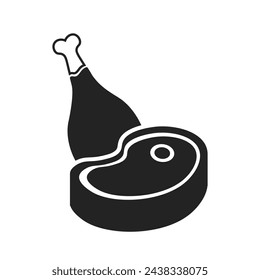 Isolated pictogram sign of a slice of meat and chicken drum, food symbol