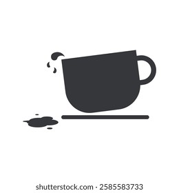 isolated pictogram sign : spilled hot coffee icon, hot beverages drinks label