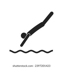 Isolated pictogram sign of stick figure jump on water, for sport, swim, swimming, summer icon and sign