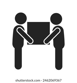 Isolated pictogram sign of two men required to lift weight box, for safety instruction label 