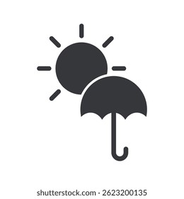 Isolated pictogram sign : use of umbrellas or other shiled against heat exposure and UV rays