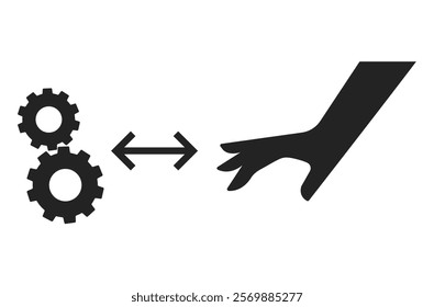 Isolated pictogram sign warning to keep hands away from machinery, maintain a safe distance, and avoid injury and accidents.