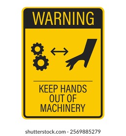 Isolated pictogram sign warning to keep hands away from machinery, maintain a safe distance, and avoid injury and accidents.