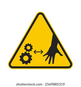 Isolated pictogram sign warning to keep hands away from machinery, maintain a safe distance, and avoid injury and accidents.