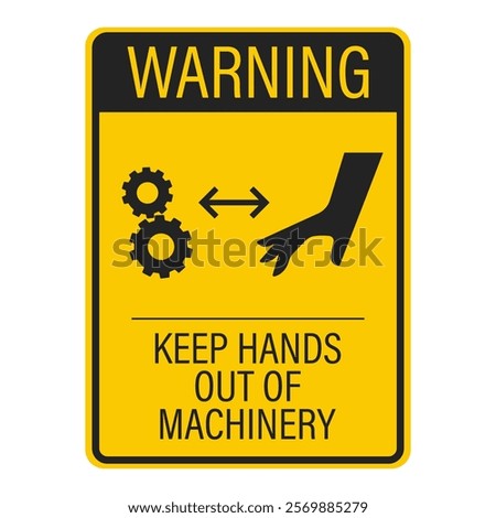 Isolated pictogram sign warning to keep hands away from machinery, maintain a safe distance, and avoid injury and accidents.