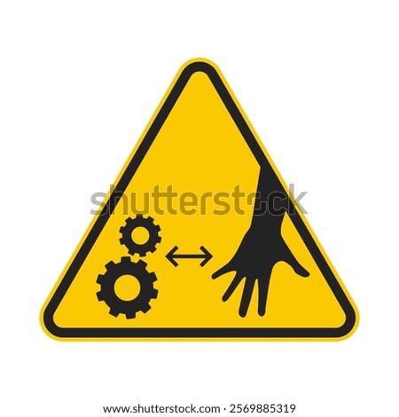 Isolated pictogram sign warning to keep hands away from machinery, maintain a safe distance, and avoid injury and accidents.