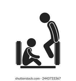 Isolated pictogram sit on hand rail and and floor of an escalator, moving stairs, for prohibition safety sign