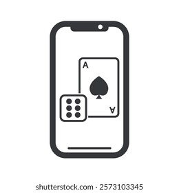 isolated pictogram smartphone with an online gambling game displayed on the screen, web game gamble cards