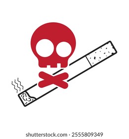 Isolated pictogram smoking kills, no smoking with illustration skull