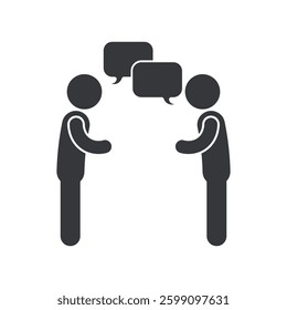 Isolated pictogram two people talking with message bubble symbol, emphasizing convertation, communication and interaction