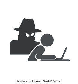 Pictograma isolado de aviso de vazamento de dados da internet, crime cibernético, hacking de telefone e ameaças de fraude através de plataforma de comunicação digital ou móvel